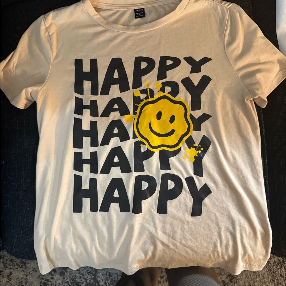 SHEIN Beige and Black Smiley Tee